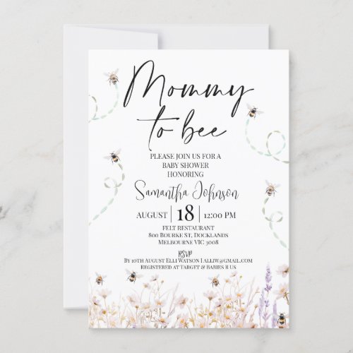 Wildflowers Bees Mommy to Bee Baby Shower Invitation