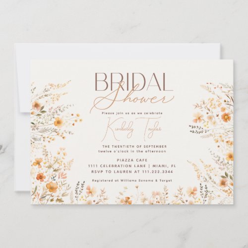 Wildflowers Beige Boho Botanical Bridal Shower Invitation