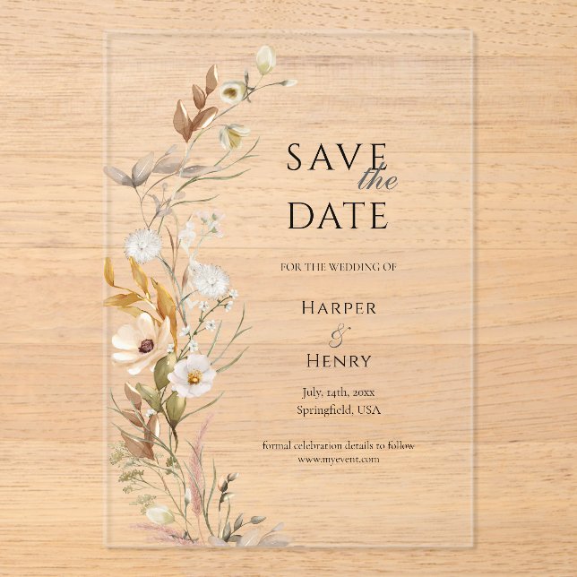 Wildflowers Beige Boho Botanical Save the Date (Front)