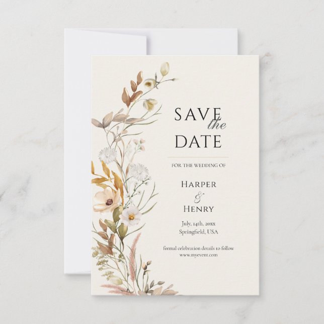 Wildflowers Beige Boho Botanical  Save The Date (Front)