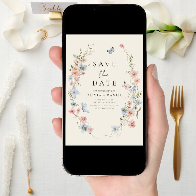 Wildflowers Beige Boho Save the Date Minimalist (Front Digital)