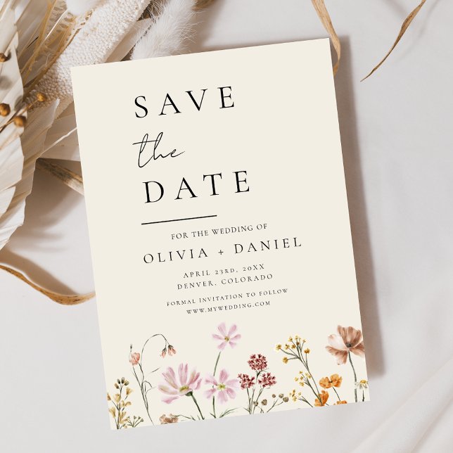 Wildflowers Beige Boho Save the Date Minimalist (Creator Uploaded)