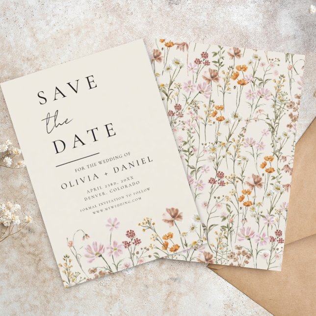 Wildflowers Beige Boho Save the Date Minimalist  (Creator Uploaded)