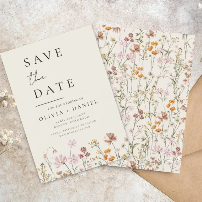 Wildflowers Beige Boho Save the Date Minimalist | Zazzle