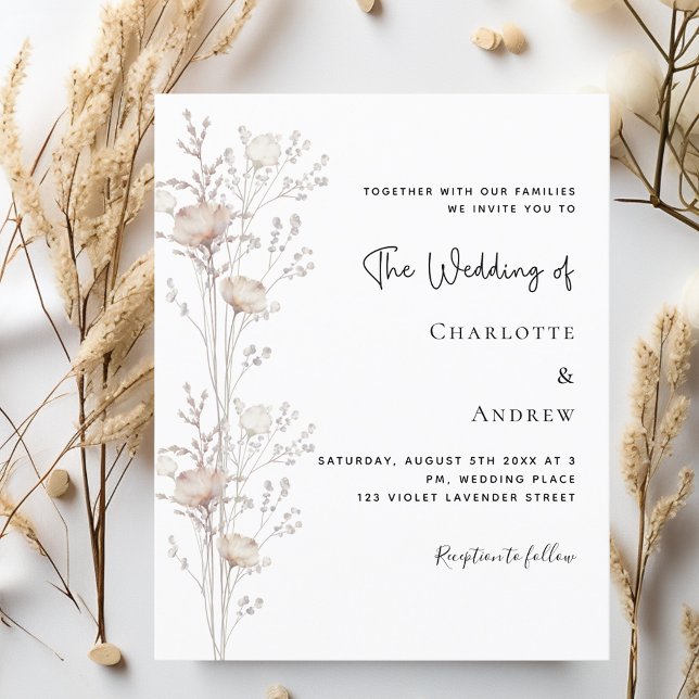 Wildflowers beige cream boho wedding invitation (Creator Uploaded)