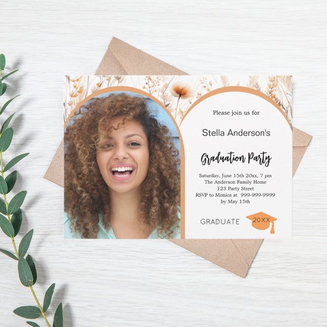 Wildflowers beige photo arch graduation 2026 invitation (Creator Uploaded)