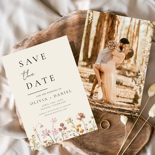 Wildflowers Beige Photo Boho Save the Date