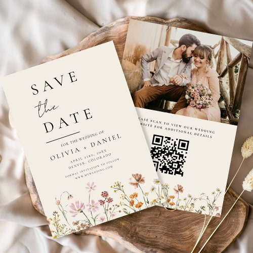 Wildflowers Beige Photo QR Code Save the Date