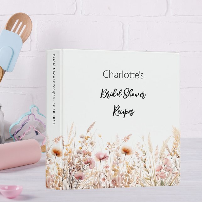 Wildflowers beige pink Bridal Shower recipes 3 Ring Binder (Creator Uploaded)