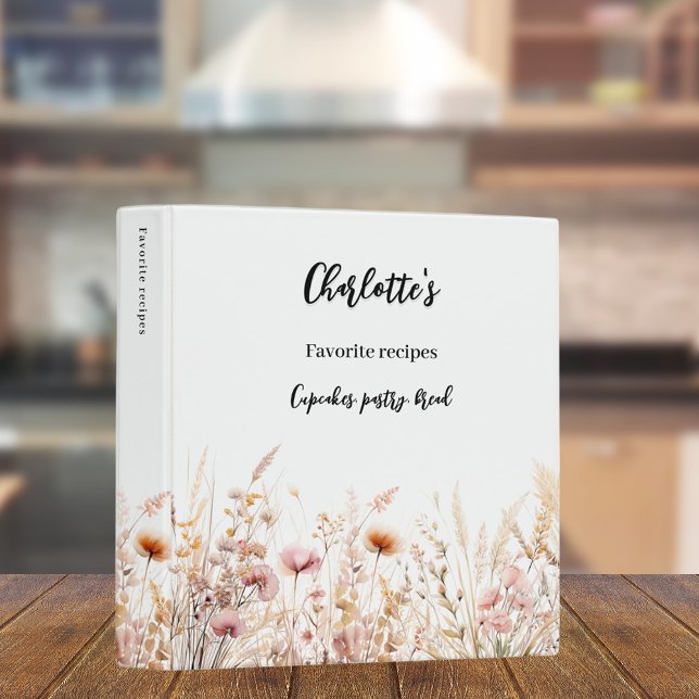 Wildflowers beige pink recipes cookbook 3 ring binder (Creator Uploaded)