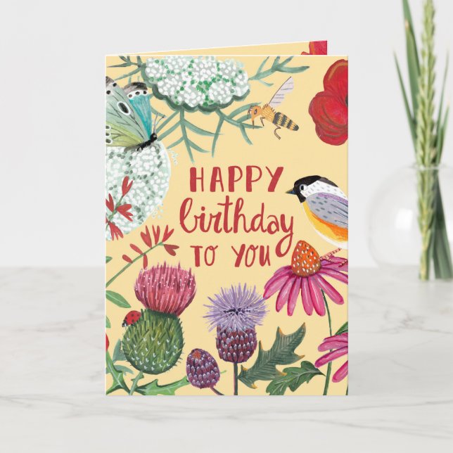 Wildflowers Bird Birthday  Card (Front)
