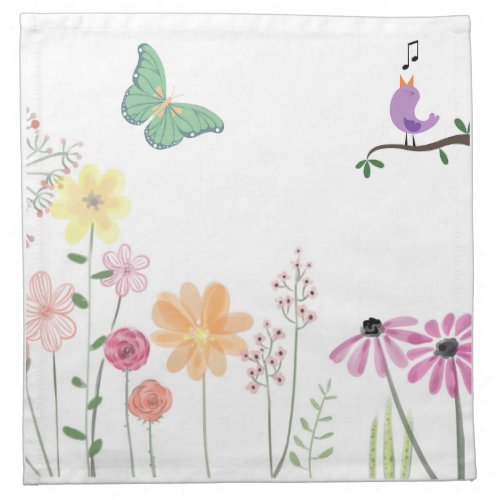 Wildflowers Bird Butterfly Girls Birthday Party  Cloth Napkin