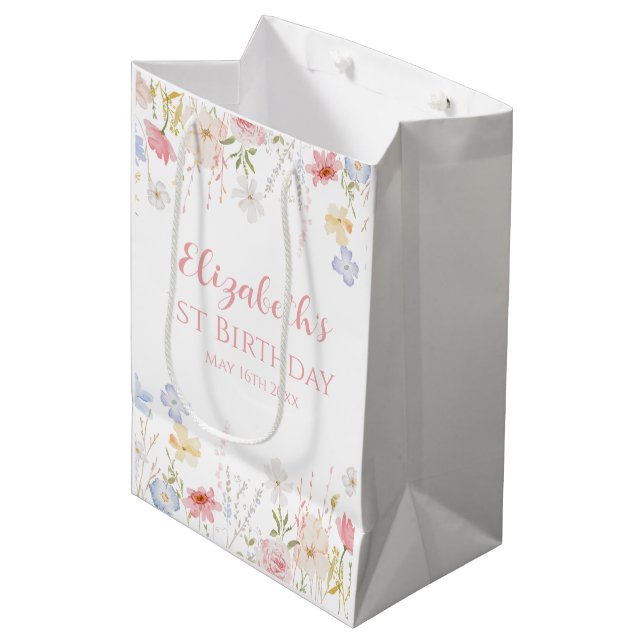 WILDFLOWERS Birthday party Medium Gift Bag (Front Angled)