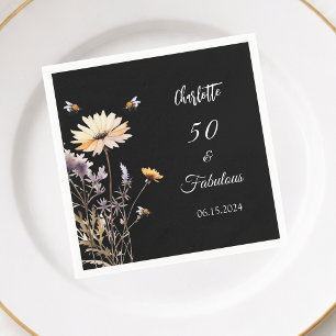 Wildflowers black 50 fabulous birthday napkins