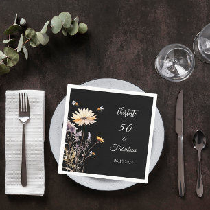 Wildflowers black 50 fabulous birthday napkins