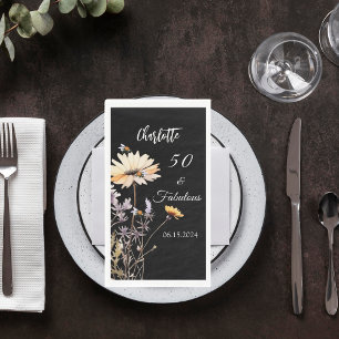 Wildflowers black 50 fabulous birthday paper guest towels