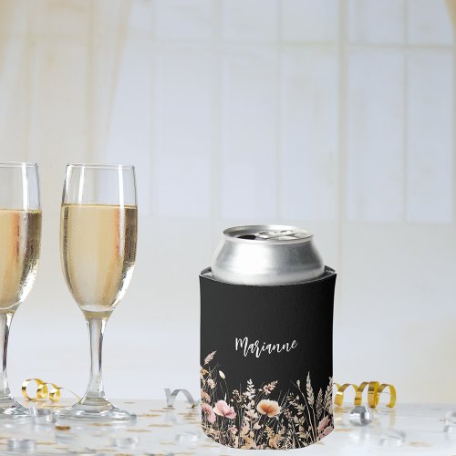 Wildflowers black custom name script can cooler