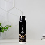Wildflowers black custom name script water bottle<br><div class="desc">A black colored background. Decorated with wildflowers in yellow and purple.  Personalize and add your name.   White handwritten style script.</div>