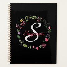 WildFlowers Black Floral Personalized Monogrammed