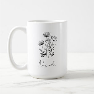Wildflowers black hand-drawing custom name coffee mug