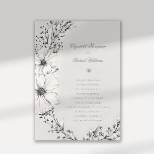 Wildflowers Black Ivory Formal Elegant Wedding Invitation