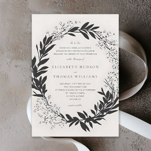 Wildflowers Black Ivory Modern Formal Wedding Invitation