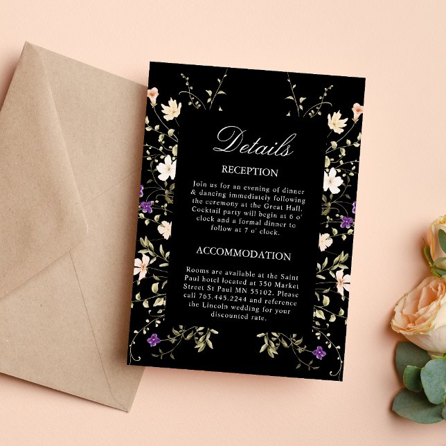 Wildflowers Black Wedding Details Enclosure Card (Creator Uploaded)
