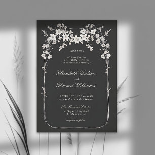 Wildflowers Black White Boho Arch Elegant Wedding Invitation