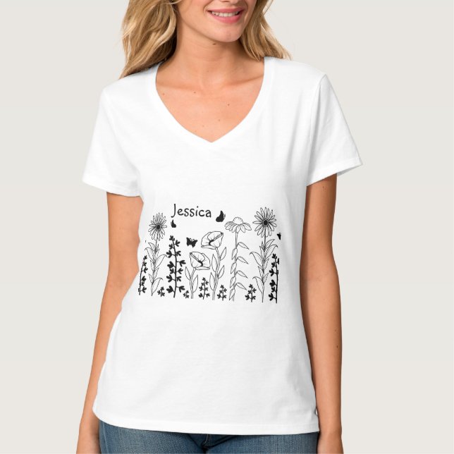 Wildflowers Black & White T-Shirt (Front)