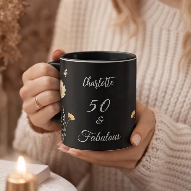 Wildflowers black yellow 50 fabulous birthday mug (Creator Uploaded)