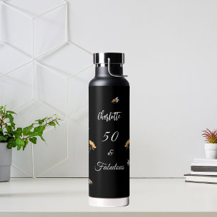 Wildflowers black yellow 50 fabulous birthday water bottle