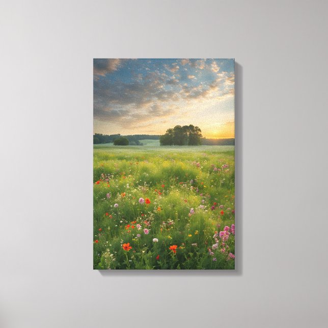 wildflowers blooming in the fields at dusk  canvas print (Front)