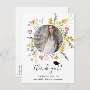 Wildflowers blooms Graduation Thank You Photo Announcement Postcard