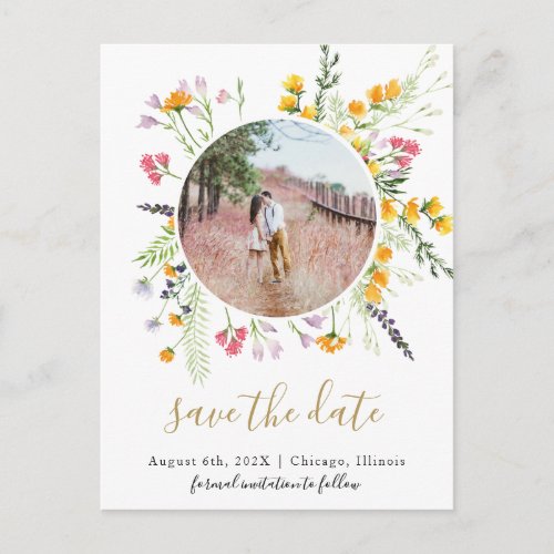 Wildflowers blooms save the date photo postcard