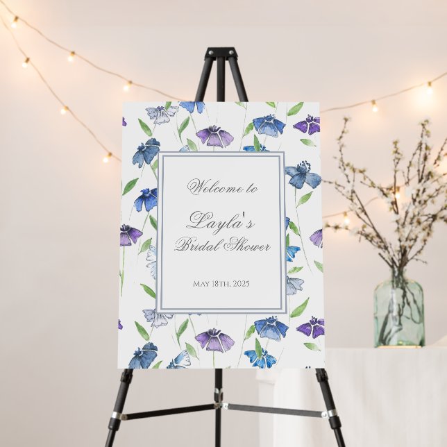 Wildflowers Blue Lavender Bridal Shower Sign (In Situ (Stand))
