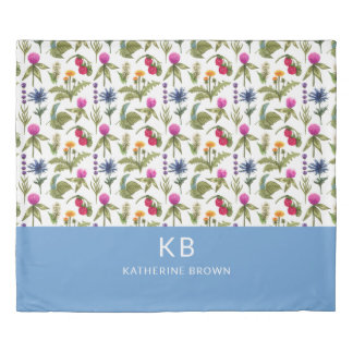 Wildflowers Blue Trendy Stylish Flowers pattern Duvet Cover
