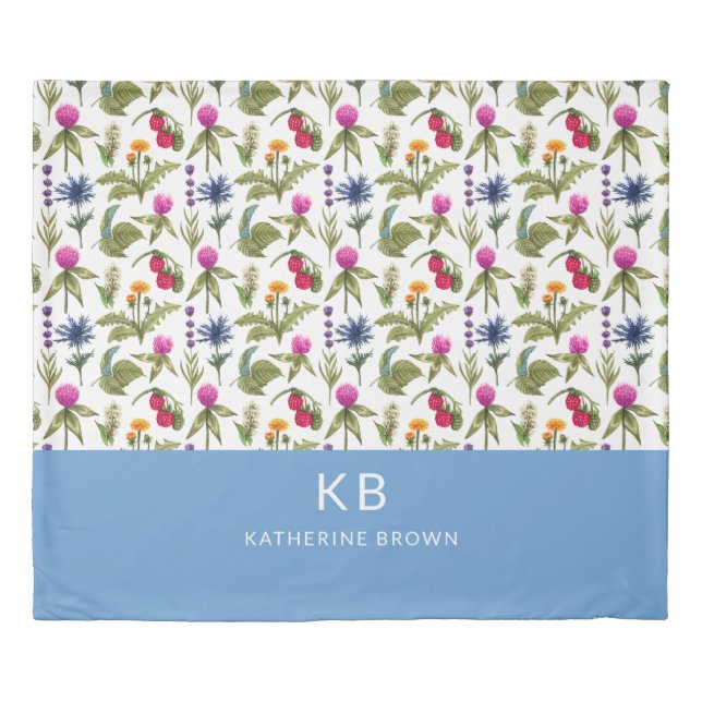 Wildflowers Blue Trendy Stylish Flowers pattern Duvet Cover (Front)