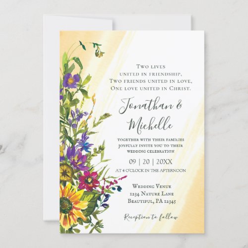 Wildflowers Blue Yellow Pink Christian Wedding Invitation