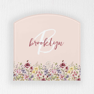Wildflowers Blush Pink Burgundy White Monogram Door Sign