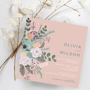 Wildflowers Blush Pink Floral Wedding Invitation by CartitaDesign at Zazzle