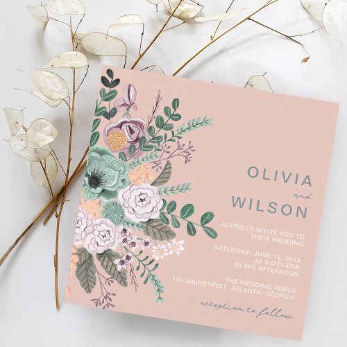 Wildflowers blush pink floral Wedding Invitation