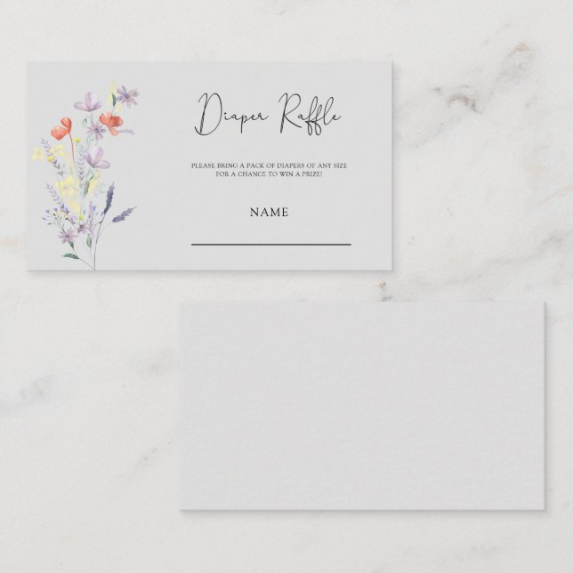 Wildflowers boho baby shower diaper raffle ticket enclosure card (Front/Back)
