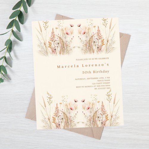 Wildflowers boho budget birthday invitation