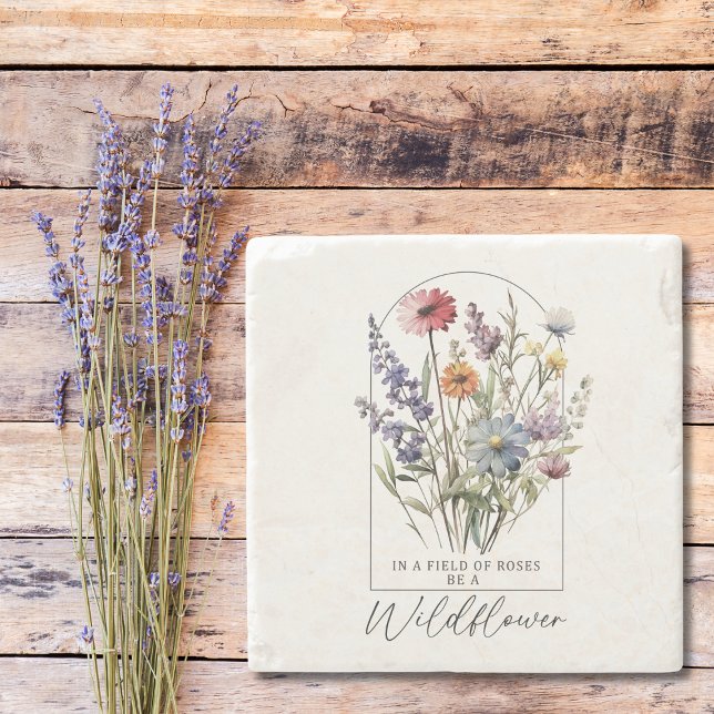 Wildflowers Boho Colorful Inspirational Quote  Stone Coaster (Creator Uploaded)