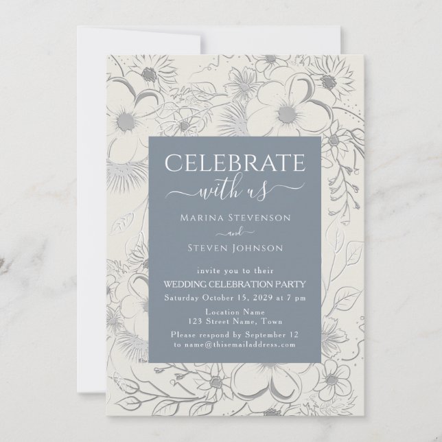 Wildflowers Boho Dusty Blue Wedding Reception Invitation (Front)