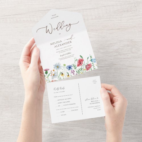 Wildflowers boho garden Wedding Seal And Send All In One Invitation