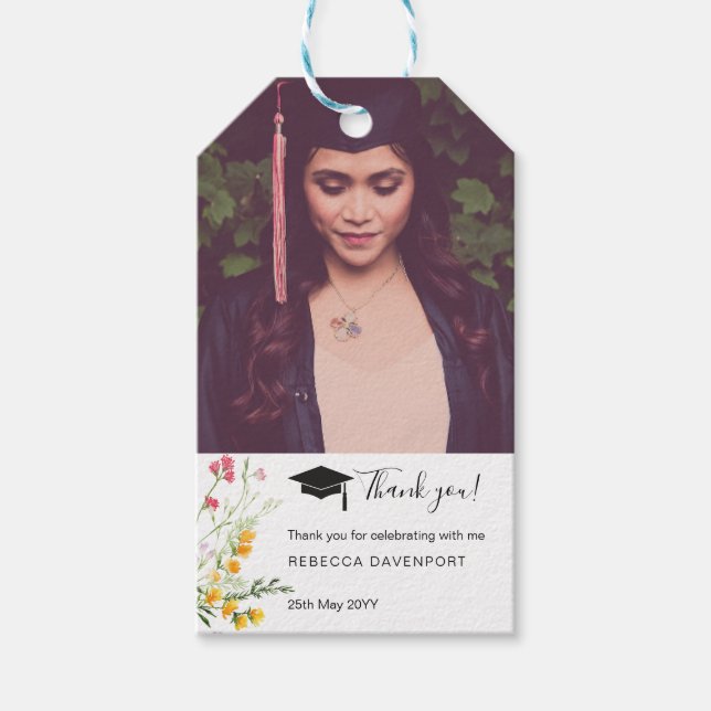 Wildflowers boho Graduation Thank you photo Gift Tags (Front)
