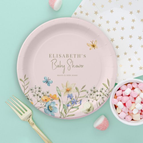 Wildflowers boho spring personalized baby shower paper plates