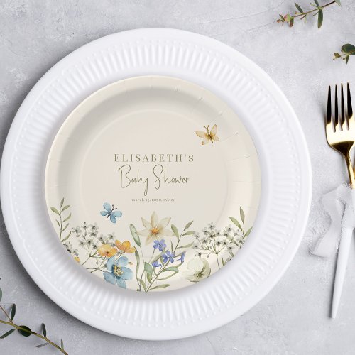Wildflowers boho spring personalized baby shower paper plates