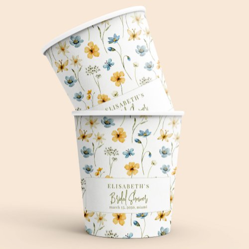 Wildflowers boho spring personalized bridal shower paper cups